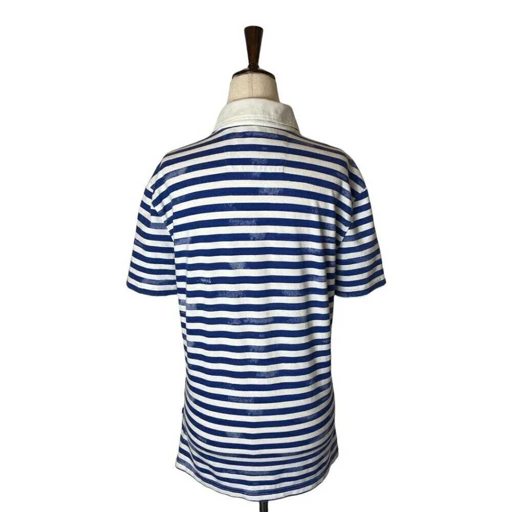 Banana Republic Blue And White‎ Striped Cotton Blend Polo Shirt Size S
